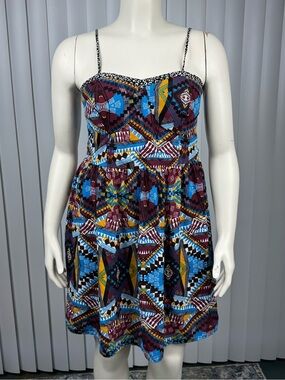 Xhilaration XL Boho Tribal Print Bustier Sundress Smocked Back